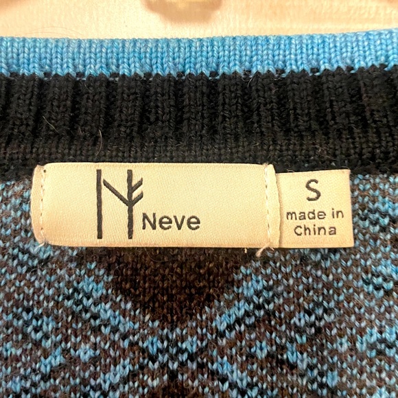Neve Blue Brown Black Wool Full  Zip Sweater Sz S - Picture 3 of 7